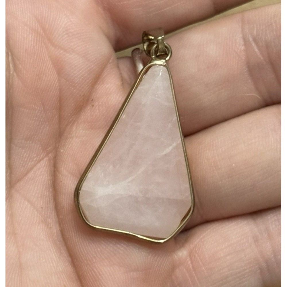 Rose Quartz Pendant Gold Tone Natural Pink Crystal Minimalist Boho Healing Stone - Picture 2 of 3